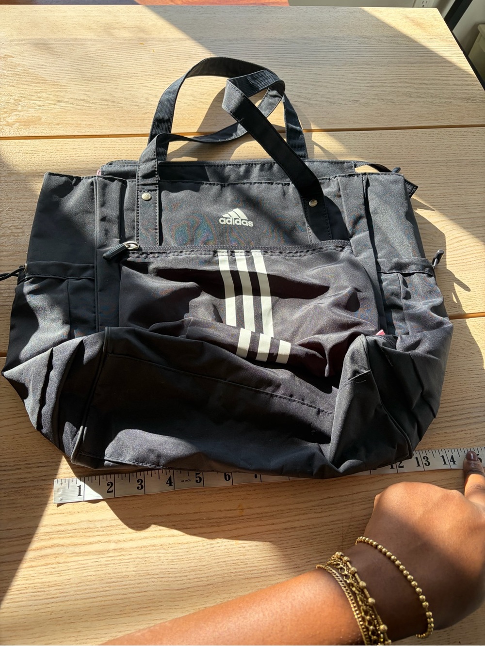 adidas Black Duffel Tote with White Three-Stripe Accent